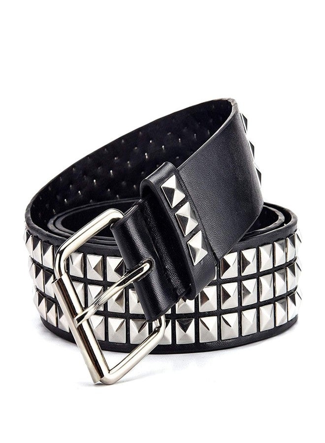 SNEPOO Black Studded Belt Punk Belt Rock Rivet Belts with Bright Pyramid Studded belt for Men/Women (Silver Studded, Fit Pant 27-32 inch) - Image 3